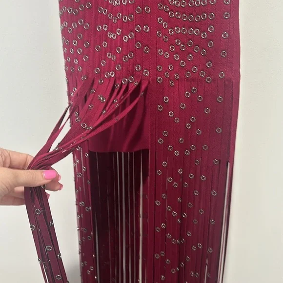 Burgundy Studded Fringe Herve Ledger Dress - Picture 5 of 12